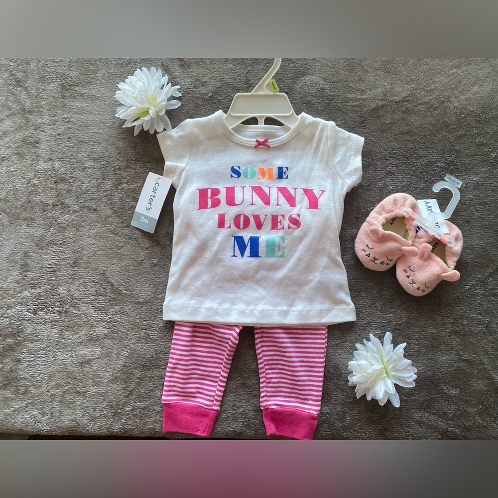 NWT Carter's Bunny Loves Me Set & Old Navy Slippers 3M Holiday Gift set